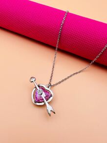 Rhinestone Decor Arrow & Heart Charm Necklace - Silver - View 5