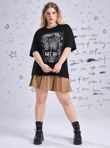 Ashley Baxter Plus Butterfly & Letter Graphic Drop Shoulder Tee - Black - View 6