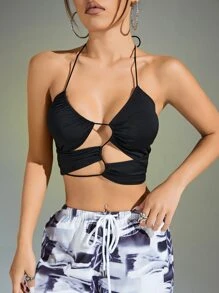 SHEIN ICON Top halter con abertura delantera - Negro - Ver 1