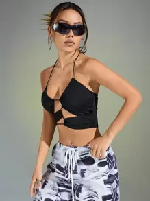 SHEIN ICON Top halter con abertura delantera - Negro - Ver 4