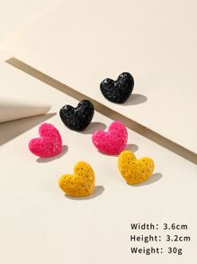 3對愛心設計耳釘 - 彩色 - 查看 3