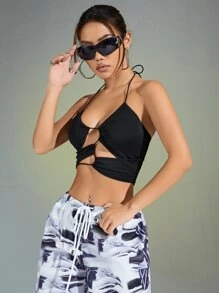 SHEIN ICON Top halter con abertura delantera - Negro - Ver 5