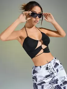 SHEIN ICON Top halter con abertura delantera - Negro - Ver 6