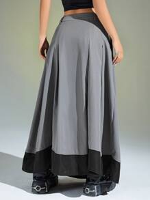 SHEIN ICON Colourblock Fold Pleated Skirt - Grey - View 2