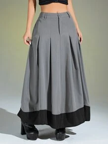SHEIN ICON Colourblock Fold Pleated Skirt - Grey - View 5