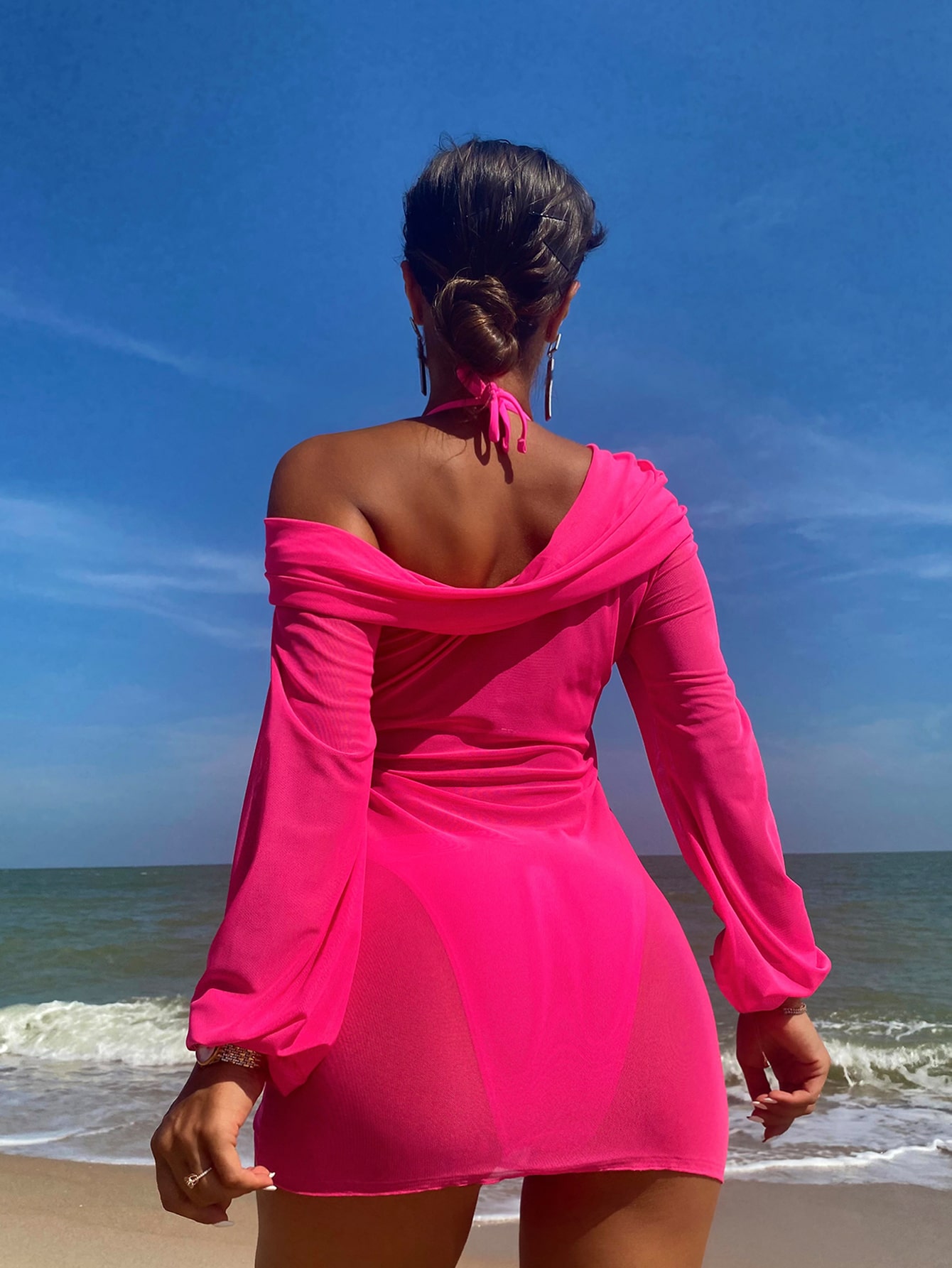 Mesh Ruched Cover Up Dress SHEIN USA