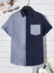 Manfinity Men Two Tone Pocket Patched Shirt - Multicolor - View 1