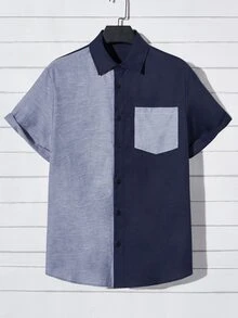 Manfinity Men Two Tone Pocket Patched Shirt - Multicolor - View 3