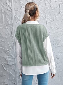 SHEIN Privé Drop Shoulder Lantern Sleeve 2 In 1 Blouse - Mint Green - View 2