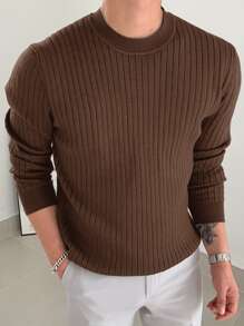 DAZY Jersey de punto acanalado marrón para hombre, otoño e invierno - Café integral - Ver 2