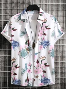 Manfinity Men Tropical Print Shirt Without Tee - White - View 1