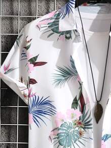 Manfinity Men Tropical Print Shirt Without Tee - White - View 4