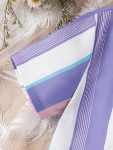 Toddler Girls Striped Print Coat & Shorts & Cami Top - Multicolor - View 4