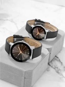 2入組情侶鑽石裝飾石英手錶和2入組手鏈，假日必備 - 黑色 - 查看 2