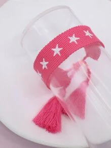 Star Embroidered Tassel Decor Bracelet - Hot Pink - View 2