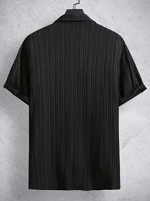 Manfinity Homme 男式寬鬆純色釦扣衫,不包含內搭t恤 - 黑色 - 查看 2