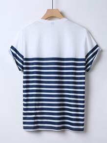 Manfinity Men Striped & Letter Graphic Tee - Blue and White - View 2