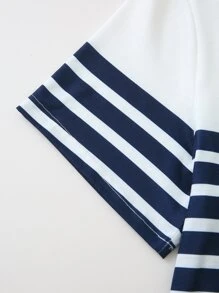 Manfinity Men Striped & Letter Graphic Tee - Blue and White - View 3