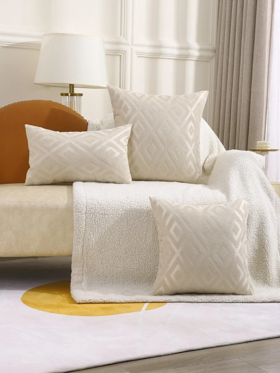 Miater 1入組幾何提花靠墊套不附帶墊芯 - 米色 - 查看 1