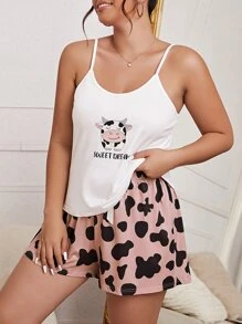 Plus Cow & Letter Graphic PJ Set - White - View 3