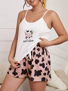 Plus Cow & Letter Graphic PJ Set - White - View 4