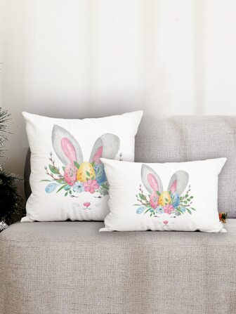 1入組復活節彩蛋和兔耳朵印花靠墊套不附帶墊芯