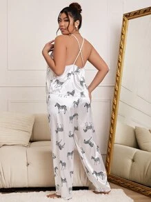 Plus Zebra Print Satin PJ Set - White - View 2