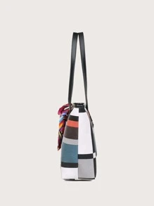 Colourblock Shoulder Tote Bag With Square Bag - Multicolor - View 4