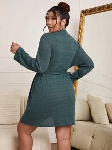 加上华夫格针织吊带上衣和结腰短裤和睡袍睡衣套装/睡衣套装