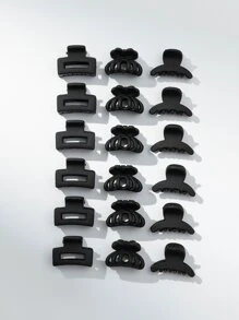 18入組空心髮夾，休閒風格 - 黑色 - 查看 1