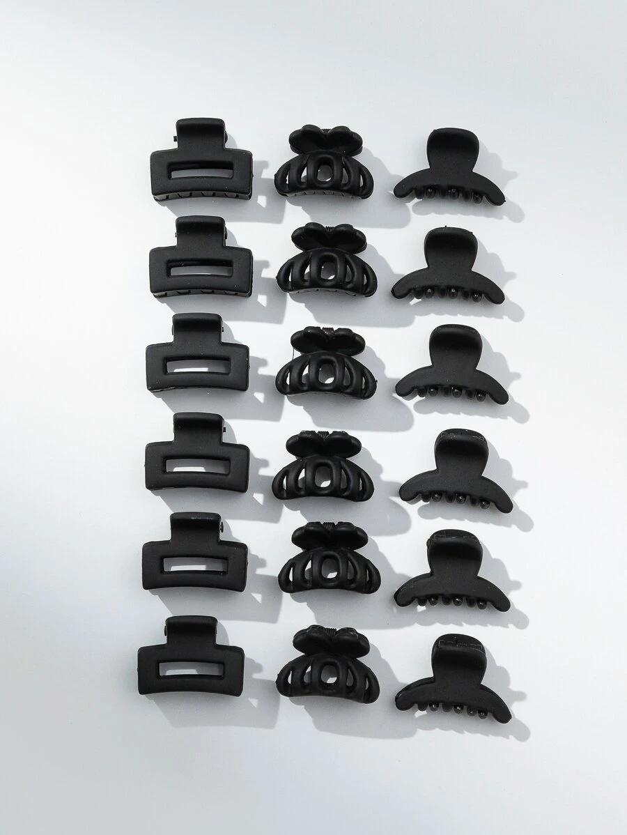 18入組空心髮夾，休閒風格 - 黑色 - 查看 1