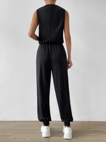 SHEIN Essnce Solid Mock Neck Tank Jumpsuit - Black - View 2