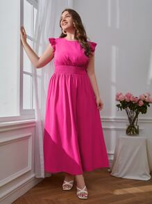 SHEIN VCAY Vestido ribete con fruncido de cintura fruncido - Rosa Fucsia - Ver 8