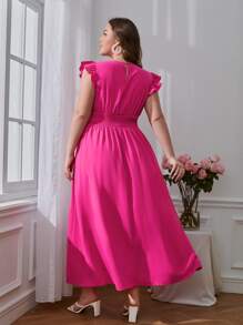 SHEIN VCAY Vestido ribete con fruncido de cintura fruncido - Rosa Fucsia - Ver 2