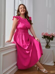 SHEIN VCAY Vestido ribete con fruncido de cintura fruncido - Rosa Fucsia - Ver 4