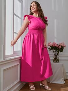 SHEIN VCAY Vestido ribete con fruncido de cintura fruncido - Rosa Fucsia - Ver 6
