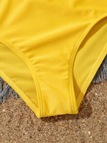 Tween Girl Lemon Print Ruffle Trim Bikini Set With Beach Skirt Summer Beach - Multicolor - View 5
