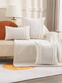 1pc Tassel Decor Cushion Cover Without Filler - Beige - View 1