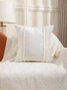 1pc Tassel Decor Cushion Cover Without Filler - Beige - View 5