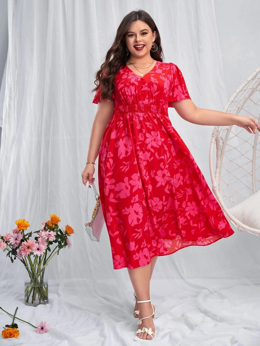 SHEIN VCAY Vestido con estampado floral de manga mariposa