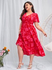 SHEIN VCAY Vestido con estampado floral de manga mariposa
