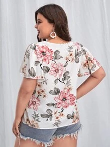 SHEIN Clasi 大碼印花水溶蕾絲拼接襯衫 - 彩色 - 查看 6