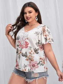 SHEIN Clasi 大碼印花水溶蕾絲拼接襯衫 - 彩色 - 查看 2