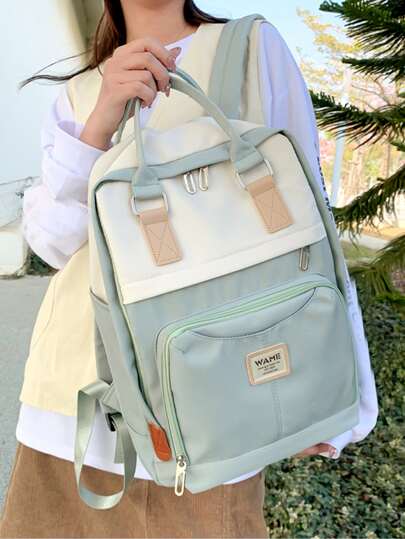 Lightweight,Business Casual Large Capacity, Simple Letter Print Colorblock Functional Backpack For Teen Girls, Women,College Students Perfect For High School, College, Work, Back To School For Teen Girls Women College Students,Rookies & White-Collar Workers Perfect For Office,College,Work,Business,Commute,Outdoors, Travel, OutingsSchool Backpack, School Supplies,Large Capacity,Lightweight,Classic Casual, Suitable For Teen Girls Women College Students,Rookies & White-Collar Workers,White-Collar Workers, Perfect For Back To School,College,Office,Holiday,Beach