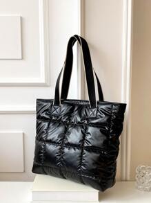 衍縫細節單肩托特包帶零錢包 - 黑色 - 查看 4