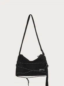 Túi crossbody Nam Dây kéo Lá thư Có thể điều chỉnh được - màu đen - Xem 2