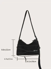Túi crossbody Nam Dây kéo Lá thư Có thể điều chỉnh được - màu đen - Xem 3