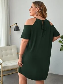 SHEIN VCAY Vestido de hombros descubiertos de canesú de encaje - Verde Oscuro - Ver 2