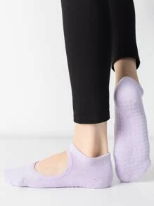 1pair Letter Graphic Yoga Socks - Mauve Purple - View 1