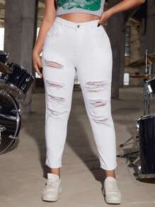 SHEIN ICON Jeans ajustados desgarro - Blanco - Ver 6
